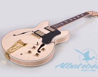 DIY Semi Hollow Body Electric Guitar Kit and Flamed Maple Veneer Set In Neck GK062