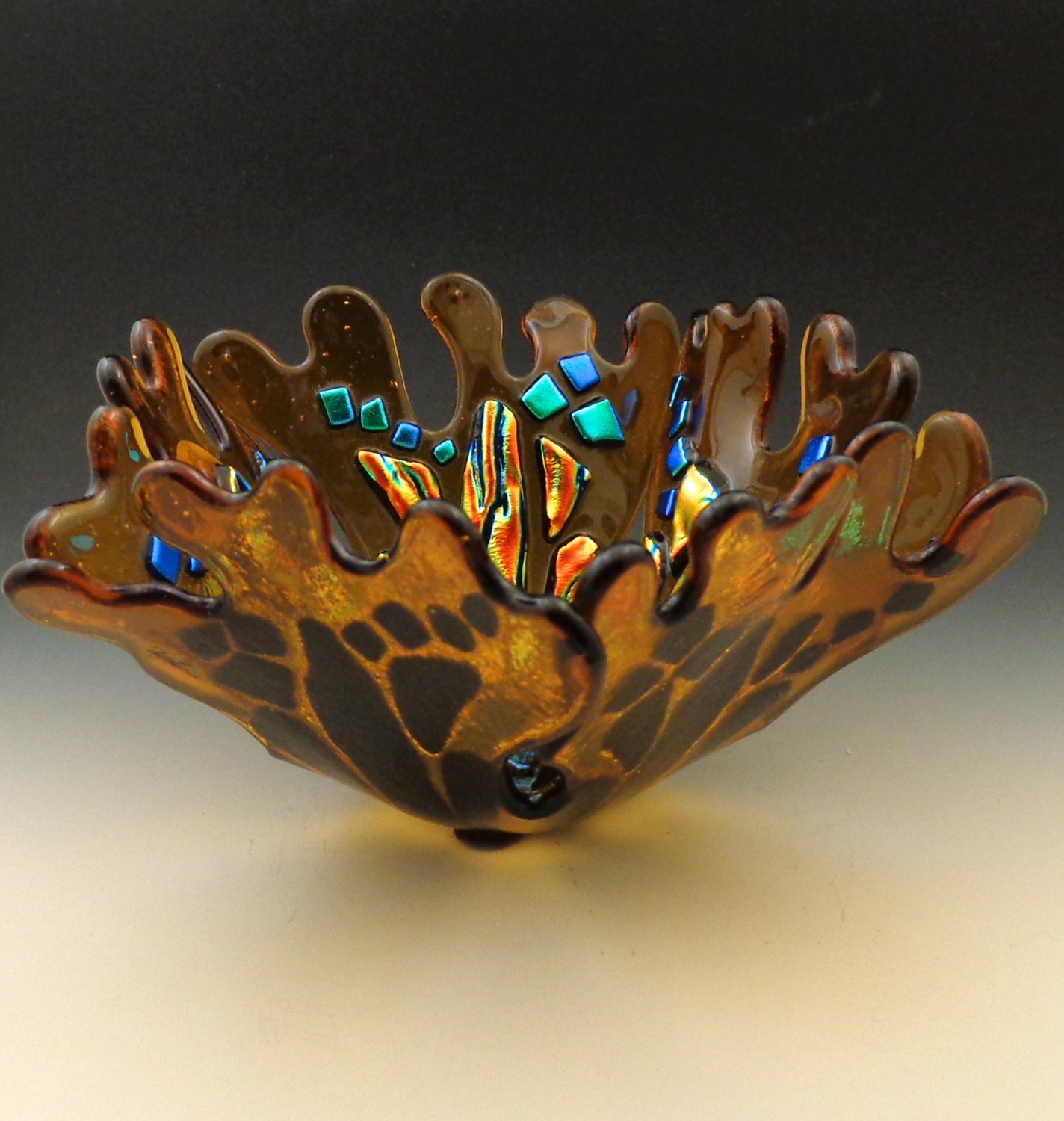 Glass Sea Petals Bowl Fused Glass Amber by LivingOnTheEtch on Etsy