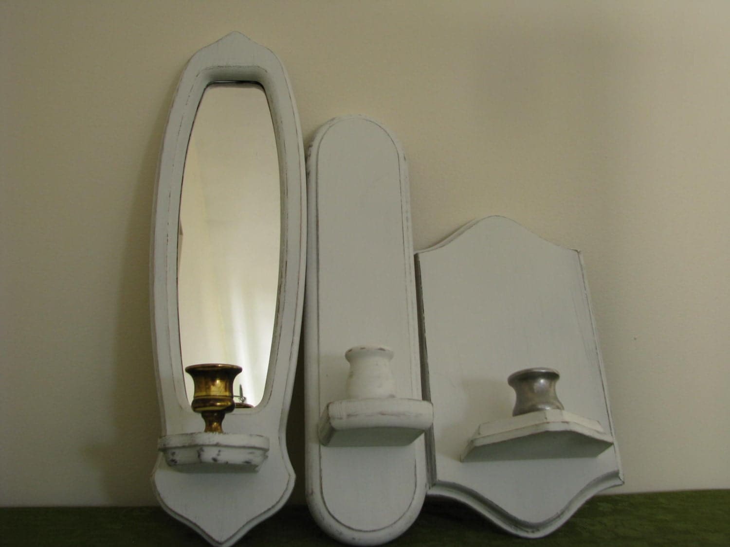 Wood Candle Sconces Candle Holders Set of 3 White by PassItOn2013