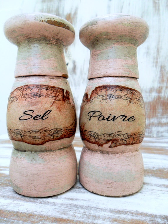 French salt and pepper shaker set pink salt by DownSouthChicDecor
