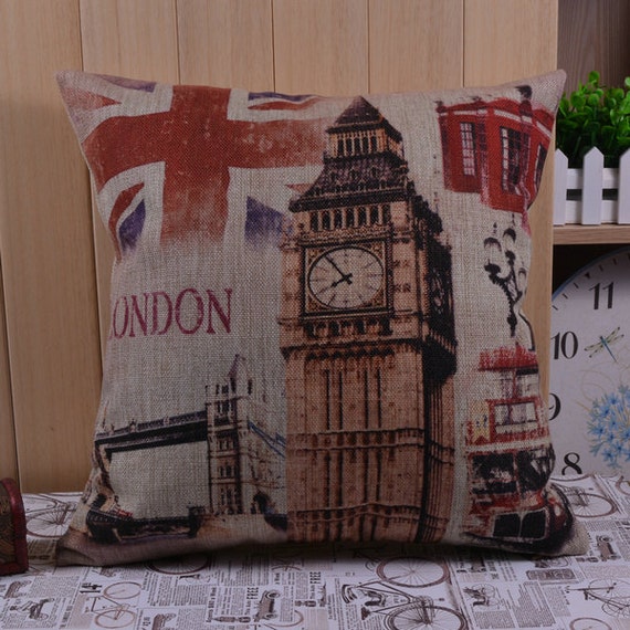 45x45cm UK Union Jack Red Bus Linen Pillow Case by