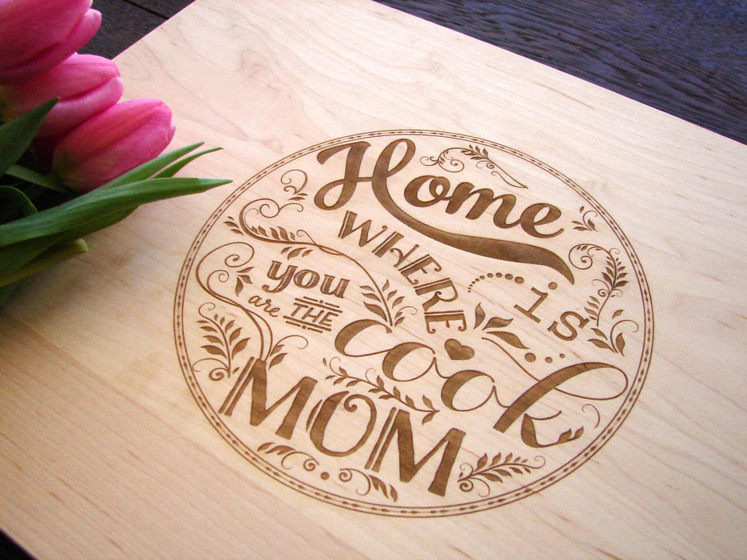 Personalized Mother's Day Present Custom Cutting Board Wedding Mother's of the Bride Present Gift for Mom Home Is Where You Are The Cook Mom