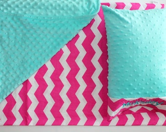 Nap Mat Cover - Pink Chevron - White - Teal - Choose Your Colors - Kindermat - Back To School - Pillowcase - Blanket - Minky