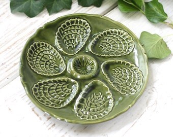 4 available. Vintage French oyster plates ADP LIMOGES (30- 40). Vintage French BARBOTINE. French chic sytle. Art Deco. Dish reception.