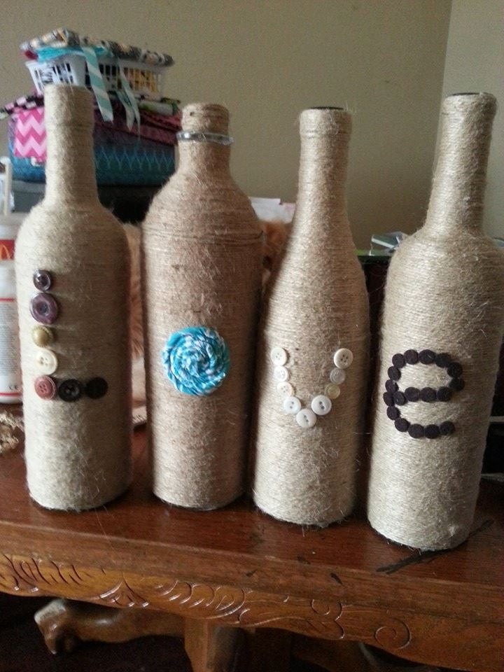 Twine Wrapped Wine Bottles Set Of 4