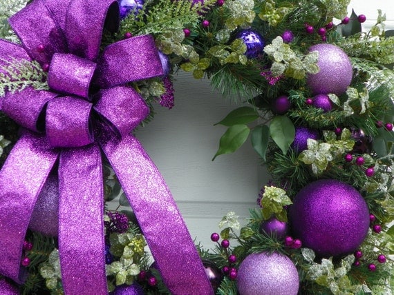 Large Sparkling Purple Christmas Wreath By Pinkribbonwreaths