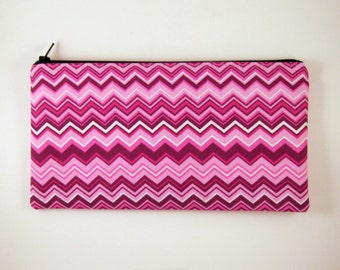 Pink Chevron Zipper Pouch, Make Up Pouch, Pencil Case