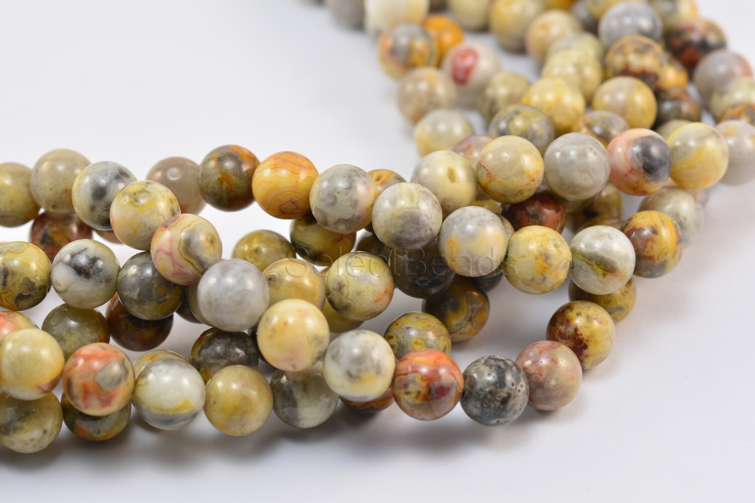 thumbnail interactive-video image 1 of Yellow Crazy Lace Agate Matte Round Beads – 4mm To 15.5mm, 15.5" Strand 1 of 3
