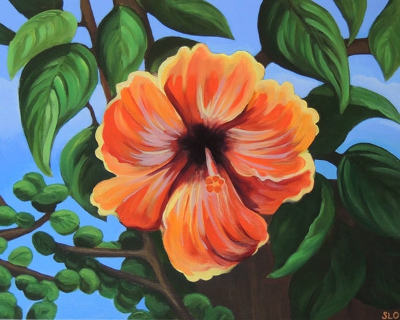 Items similar to Hibiscus - Original Acrylic Painting 16x20 canvas ...