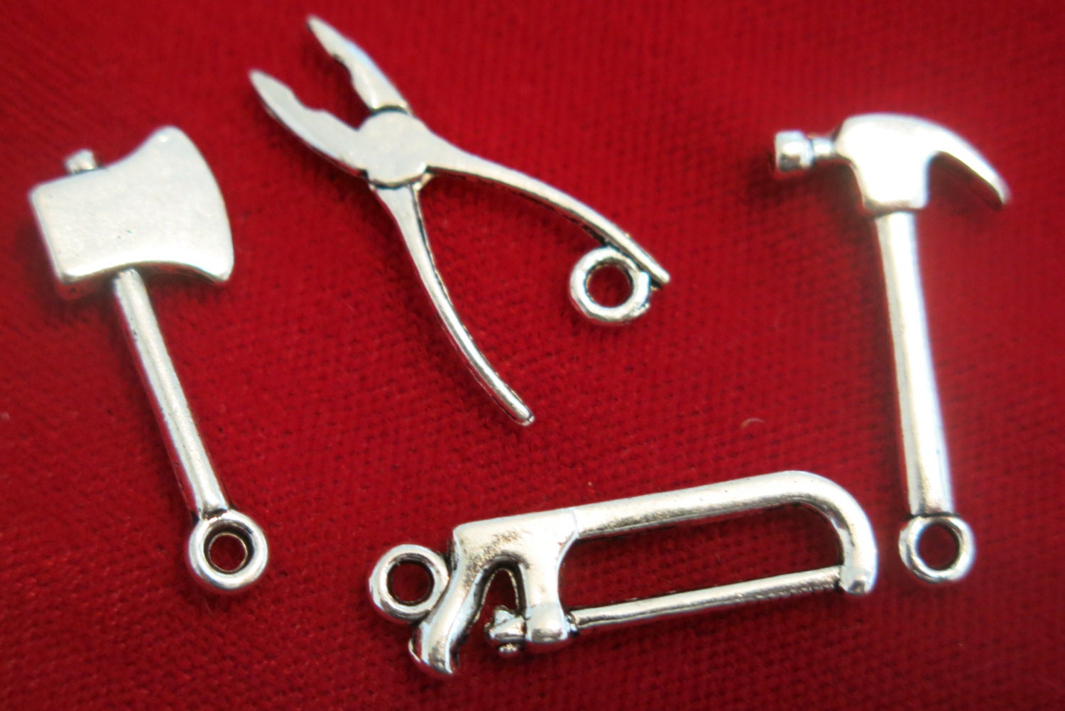 8pc tool box charms in antique silver style