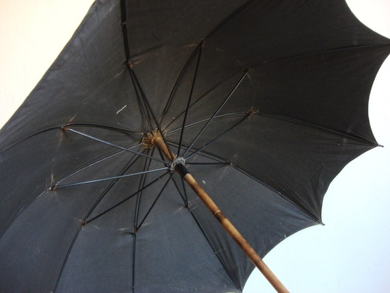 antique umbrella black wooden handle / Soviet by OldMoscowVintage