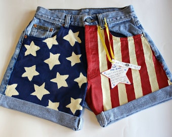 Custom Size / American Flag High Waisted Shorts / Painted / USA Shorts ...