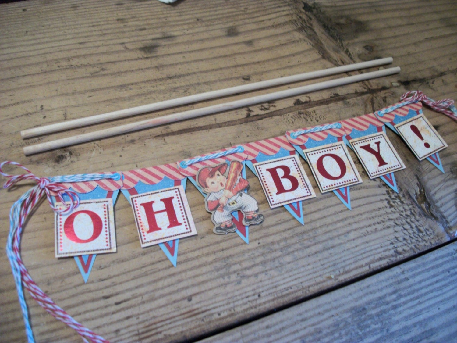 Handmade OH BOY New Baby Boy Cake Topper Banner Style Have to