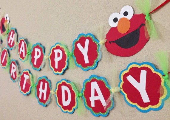 Items similar to Elmo Birthday Banner red yellow green on Etsy