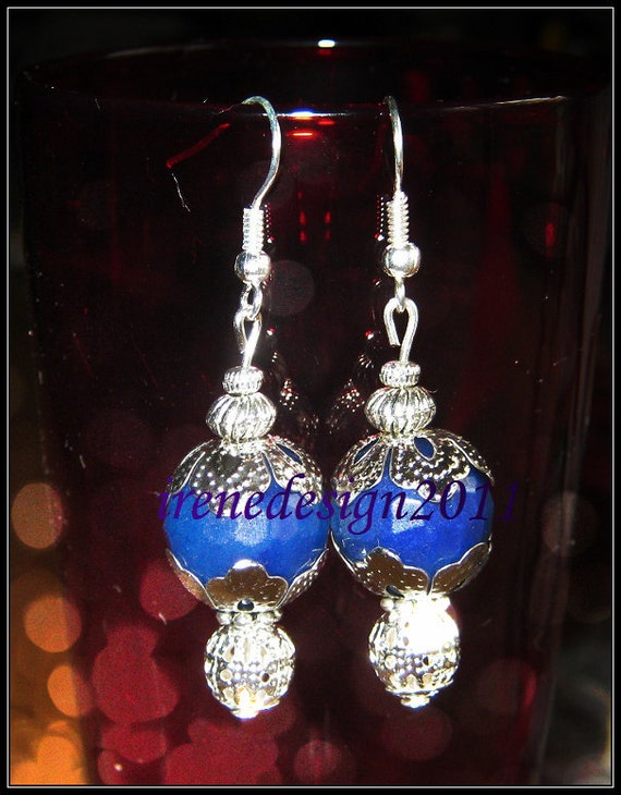 Handmade Silver Hook Earrings with Facetted Blue Jade by IreneDesign2011