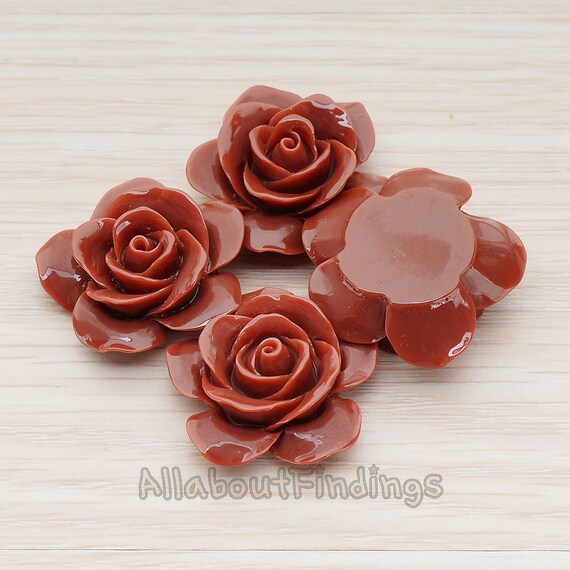 CBC189CH // Chocolate Colored Rose Flower Flat Back Cabochon