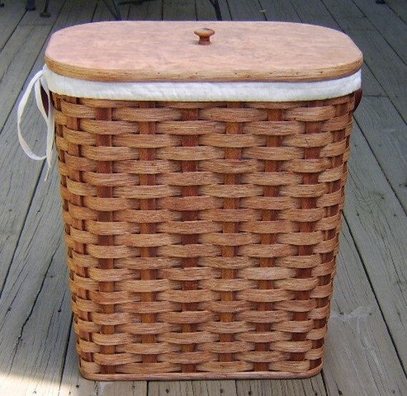 Amish Handmade Small Hamper Basket w/Fitted Lid and Leather