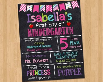 First Day of Kindergarten Sign - First Day of School Chalkboard Sign Printable Photo Prop - Personalized Back to School Pink - ANY GRADE