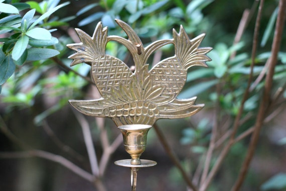 Pair of Vintage Pineapple Candle Wall Sconces / Tropical Decor