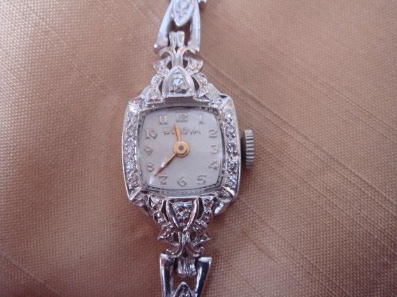 Vintage 50s 14k WG Bulova ladies diamond watch by OtherwiseEngaged