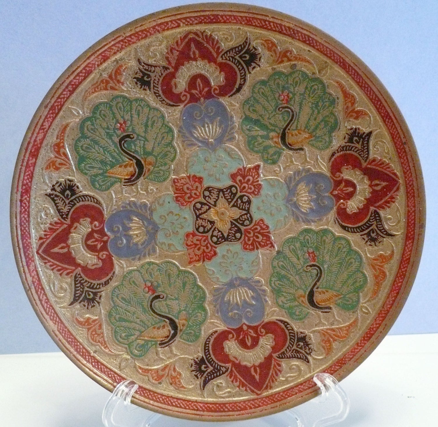 Vintage Cloisonne Plate with Peacock and by TinLizzyTreasures