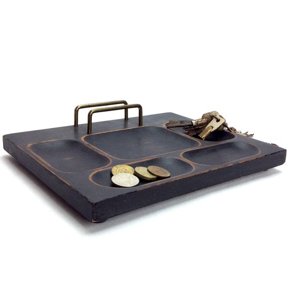 BLACK VALET TRAY Desktop Organizer Wood Valet Box Rustic