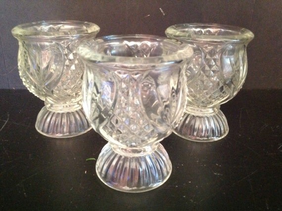 Set Of 3 Vintage Avon Clear Cut Glass Votive Candle Holders