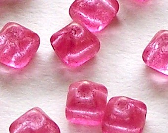 Crystal Rose Pink 2-hole Pyramid Beads, 6x6mm Czech Crystal Rose Van Gogh Picasso