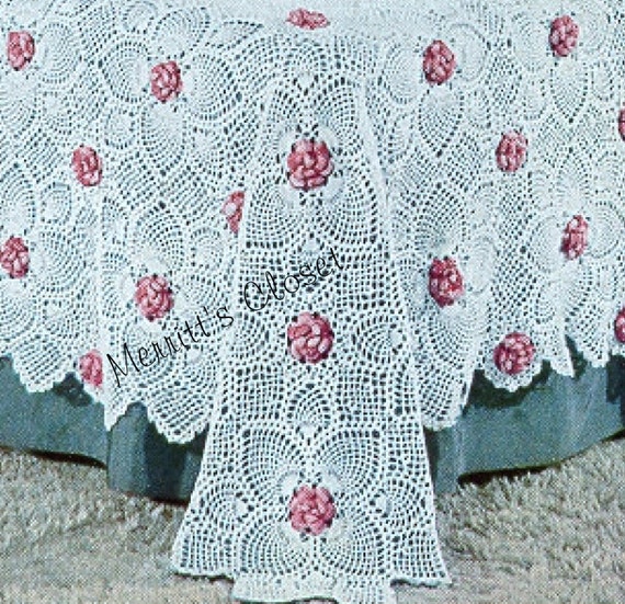 Rose and Pineapple Bedspread Vintage Crochet Pattern INSTANT