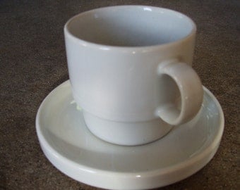 White Bauhaus Modern Design Stacking Cups and Saucers
