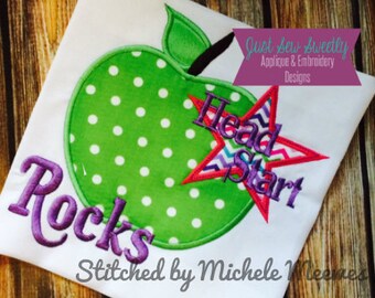 Head Start Rocks: Back to School Applique Design - Embroidery Machine Pattern