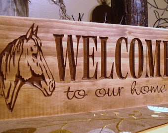 rustic western inspired carved wooden welcome to our home sign rustic horse farm ranch design best gift idea for nature outdoor lover - Wood Sign Design Ideas rustic western inspired carved wooden welcome to our home sign rustic horse farm ranch design best gift idea for nature outdoor lover - Wood Sign Design Ideas