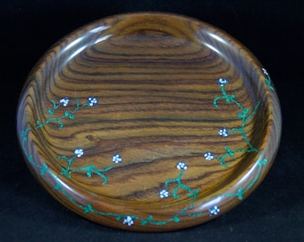 Wooden tray of Thailand Rosewood with Stone inlay. 1 inch high 7.25 inches diameter