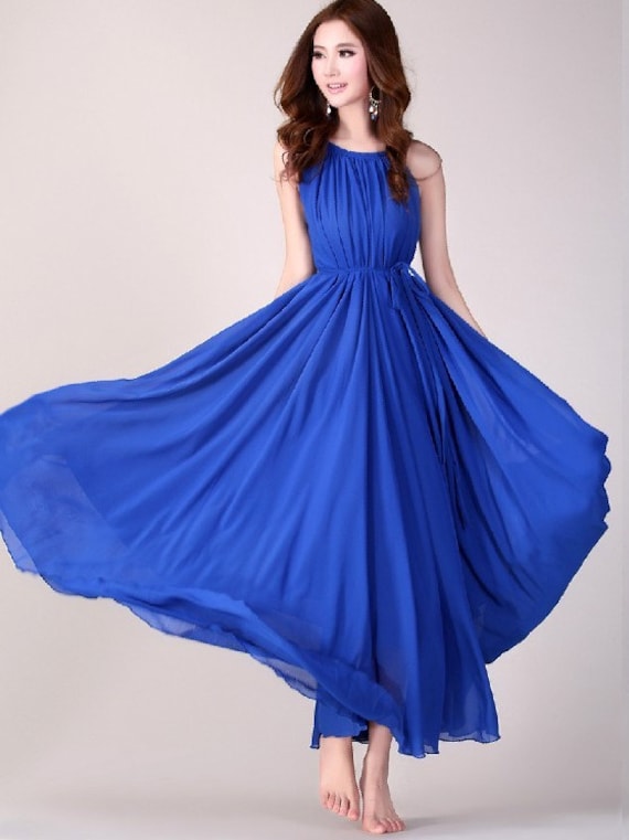 Royal Blue Long Evening Wedding Party Dress Sundress by