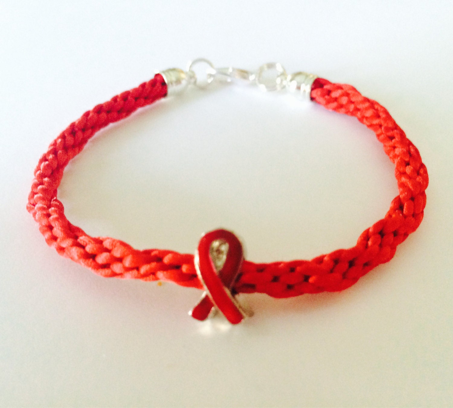 Handwoven Awareness Bracelet Red Ribbon Charm by RomiMichelle