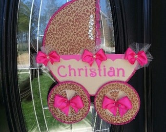 The Brianna Carriage Door Hanger / Hospital Door Hanger / Baby Shower Door Hanger / Cheetah Baby Shower
