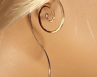 Sterling Silver Spiral Earrings with Tail Silver Dangle Earrings Hammered Handmade
