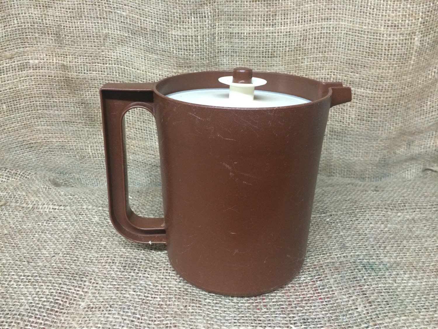 Vintage Tupperware Small Brown Pitcher with Lid
