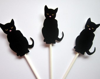 Black Cat Cupcake Toppers, Halloween Cupcake Toppers