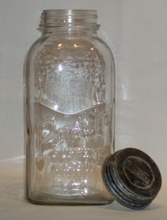 Vintage Presto Supreme Mason LG Square Clear Glass Canning Jar