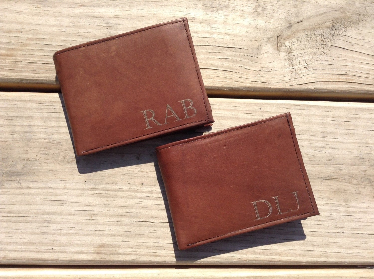 Engraved Genuine Leather Wallet SET OF 2 by PaulyTurnerDesigns