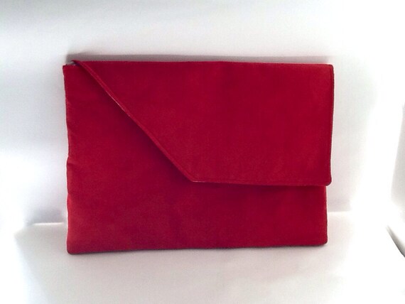 red and white clutch bag