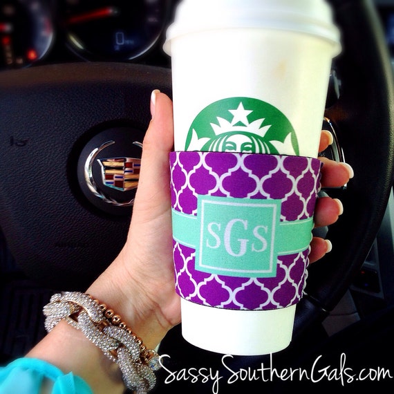 Items similar to Coffee Cup Sleeve, Monogrammed Coffee Cup Cozy, Personalized Coffee Cup Sleeve