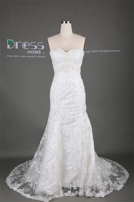 Sexy White Sweetheart Beading Lace Mermaid Court by DressHome