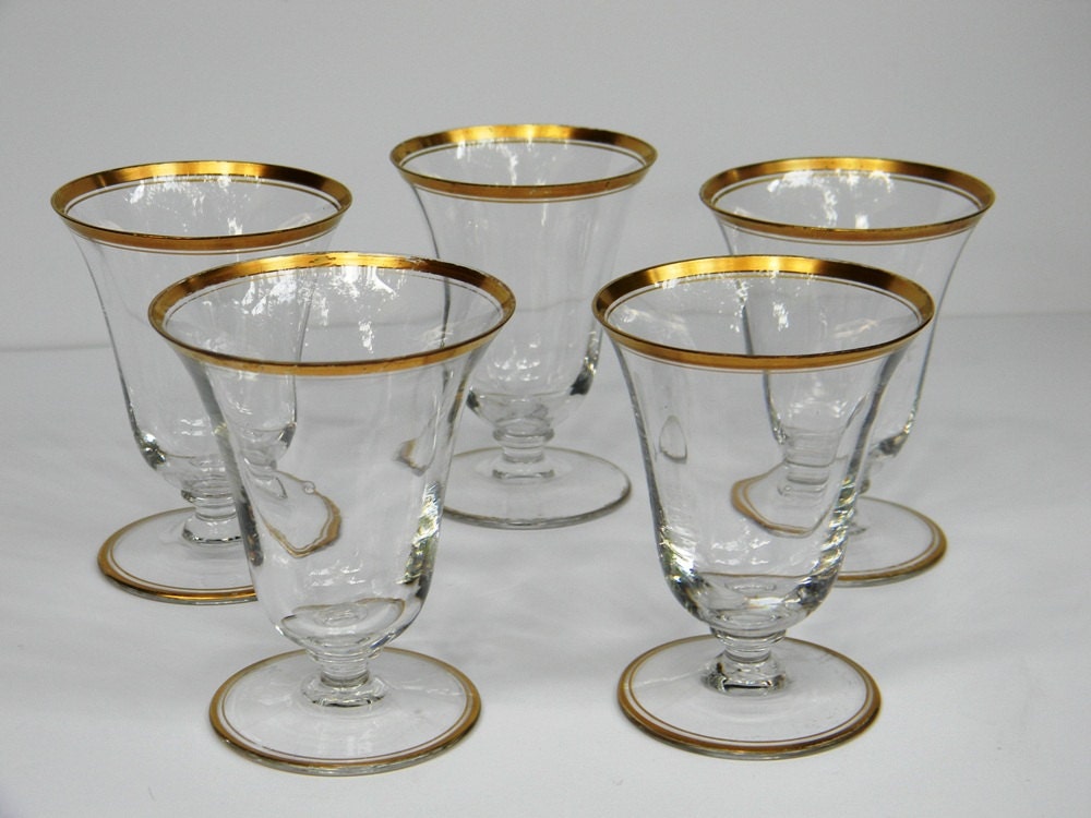 Vintage Gold Rimmed Cordial Glasses Barware by TheWanderingBear
