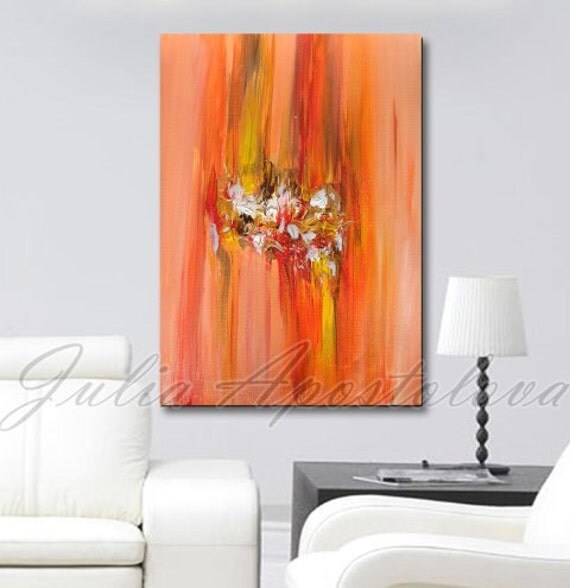 Orange wall art abstract landscape large print on canvas