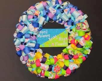 April Showers Bring May Flowers - Ribbon Wreath