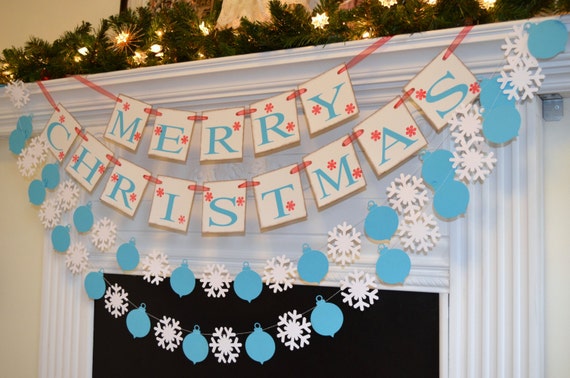 Merry Christmas Banner Garland, Merry Christmas Decor Package, Christmas Banners/Garlands, Mantle Garlands Il_570xn