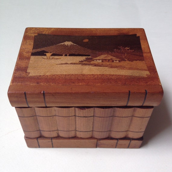 Vintage Japanese Puzzle Box Antique Wooden Marquetry Box