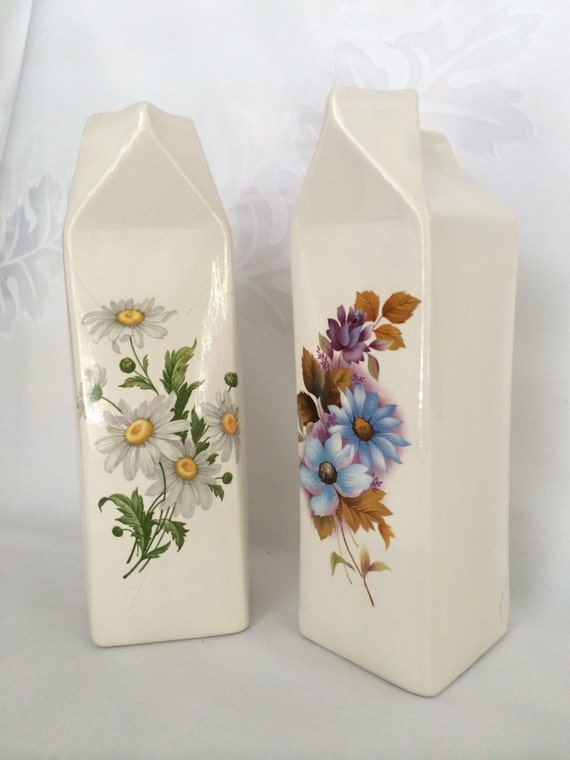 Vintage ceramic milk carton vases Milk carton vases Flowered